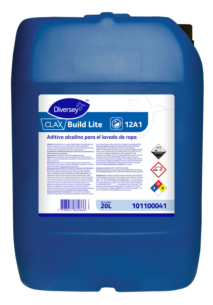 CLAX BUILD LITE 20L - ADITIVO ALCALINO PARA EL PRE LAVADO Y LAVADO PRINCIPAL DE PRENDAS CON SUCIEDAD PESADA